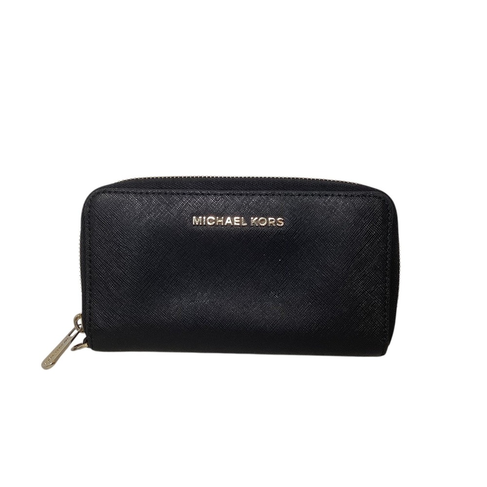 Michael Kors Black Saffiano Leather Zip Around Continental Wallet no strap